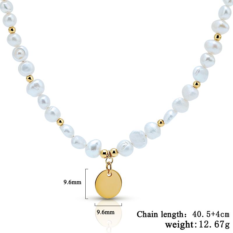 Baroque Pearl Necklace Disc Pendant 11
