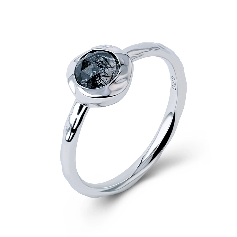Irregular Texture Black Rutilated Quartz Ring 1