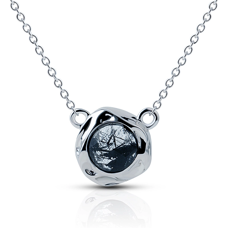Irregular Texture Black Rutilated Quartz Pendant Necklace 1