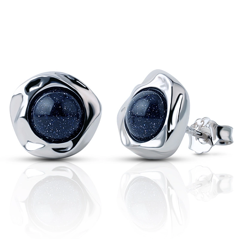Irregular Texture Blue Aventurine Stud Earring 1