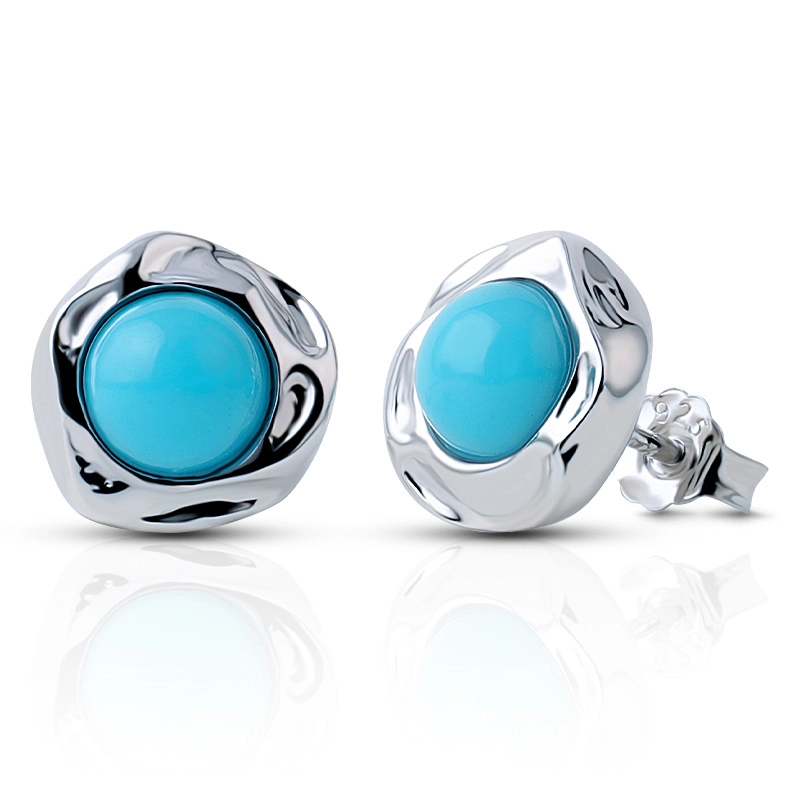 Irregular Texture Created Turquoise Stud Earring 1