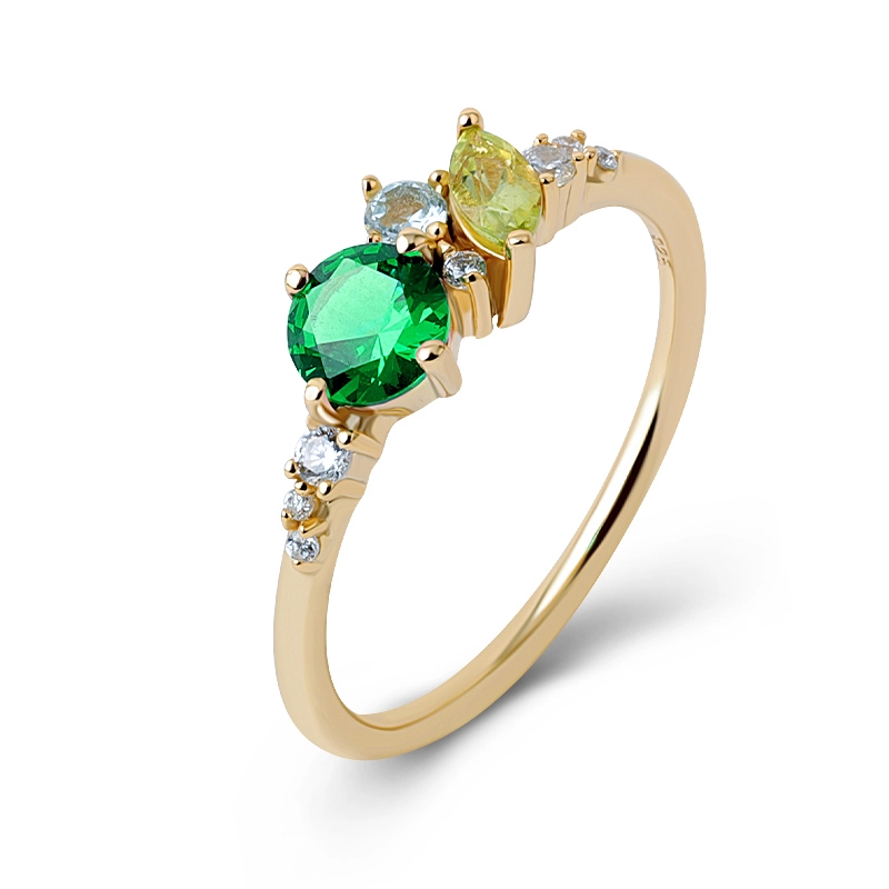 Round Nano Emerald Ring Colorful Stone 1