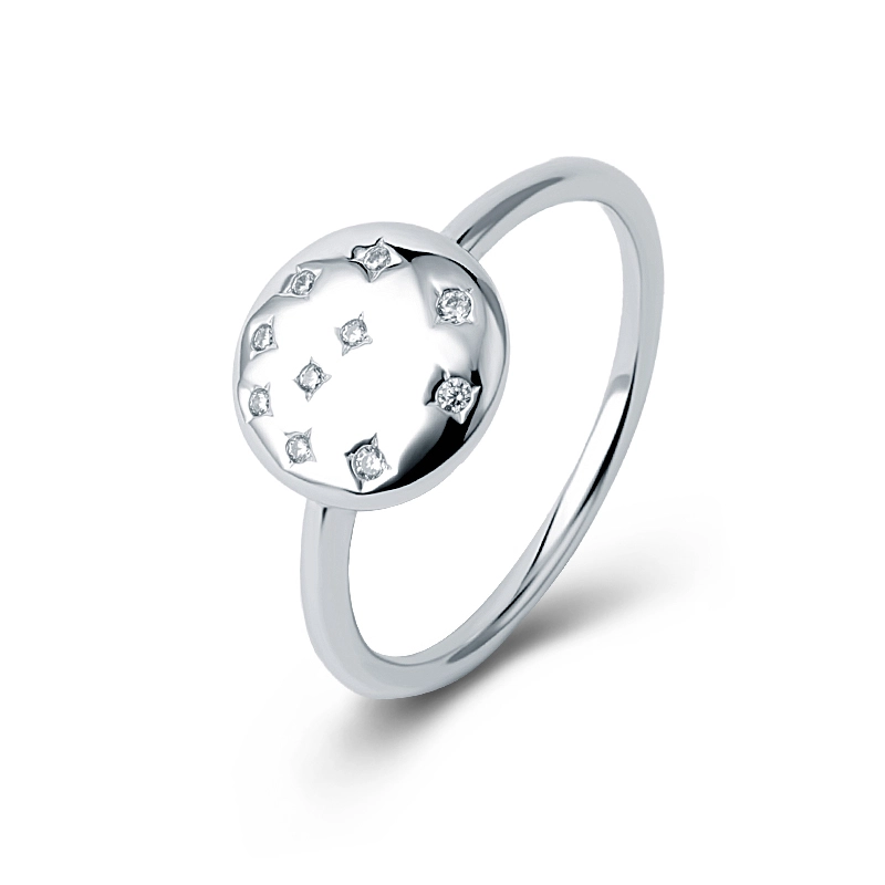 White Satin Star Round Band Ring 1