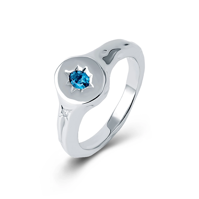 London Blue Crystal Star Signet Ring 1