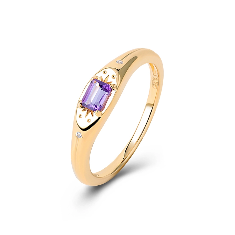 Octagon Amethyst Slim Signet Ring 1