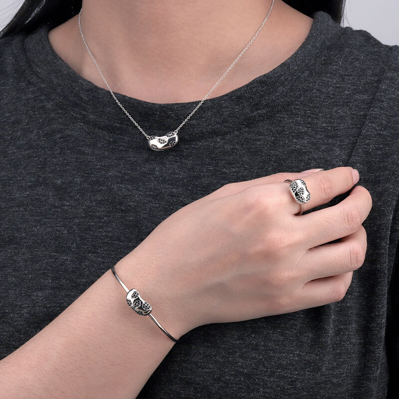 Sterling Silver CZ Bean Ring 2
