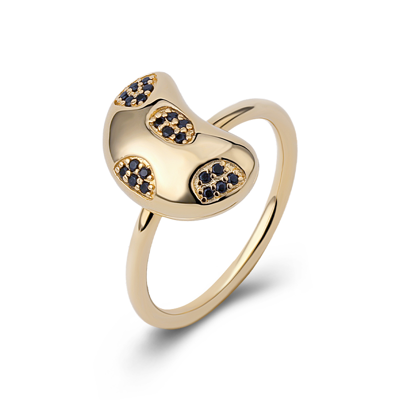 Sterling Silver CZ Bean Ring Gold Plated 1
