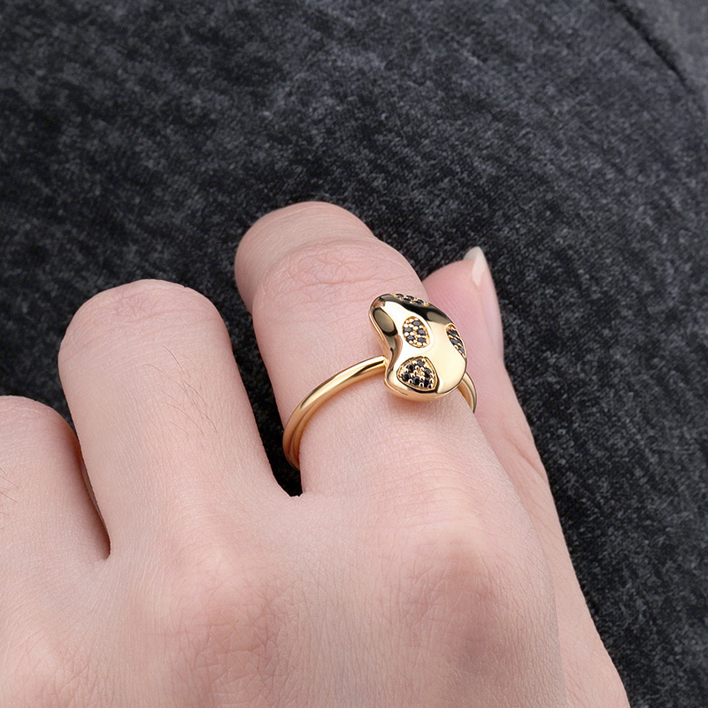 Sterling Silver CZ Bean Ring Gold Plated 4