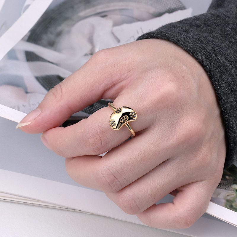 Sterling Silver CZ Bean Ring Gold Plated 3