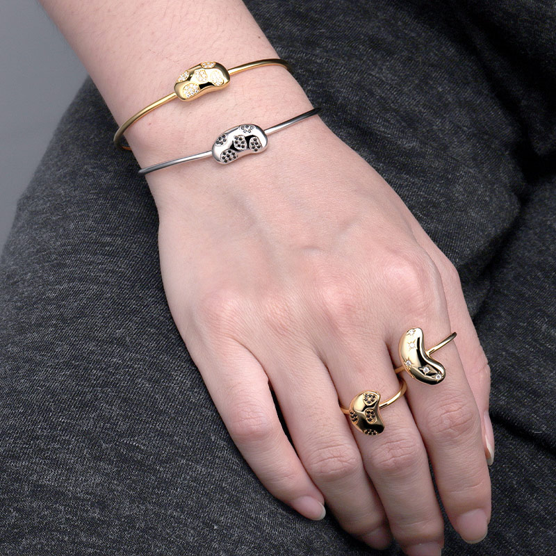 Sterling Silver CZ Bean Ring Gold Plated 5