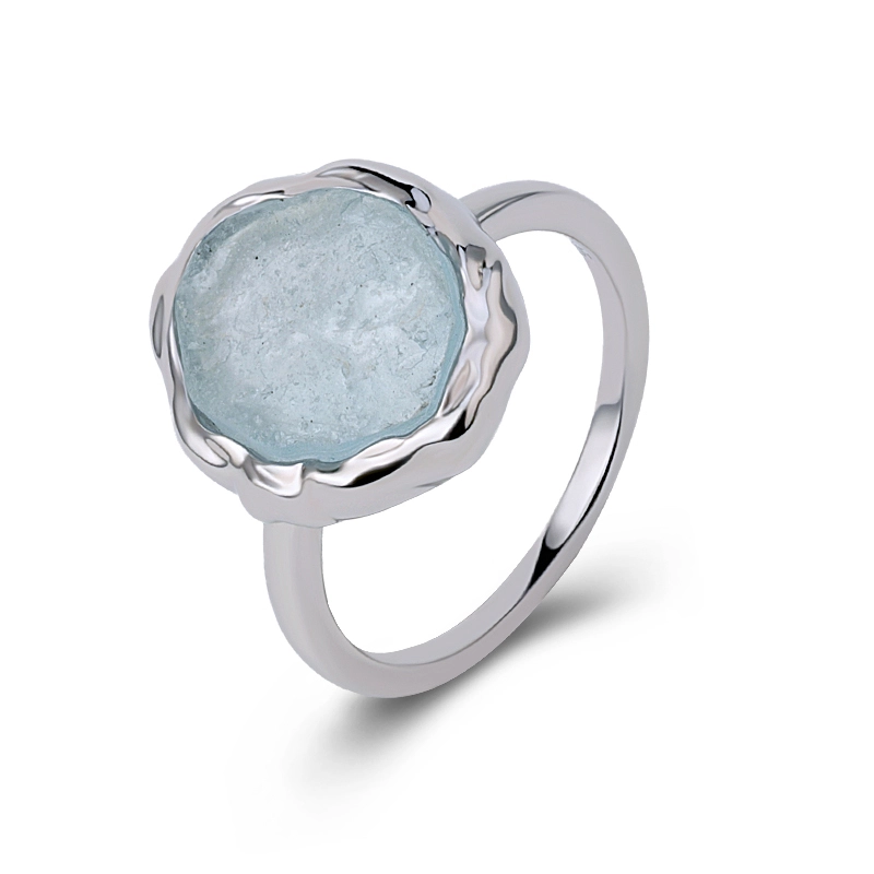 Textured Irregular Aquamarine Silver Ring 1