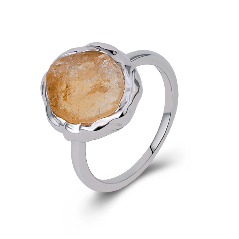 Textured Irregular Dark Citrine Silver Ring 1