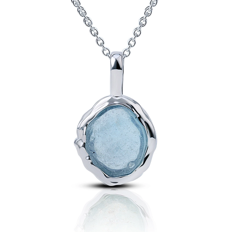 Textured Irregular Aquamarine Silver Necklace 1
