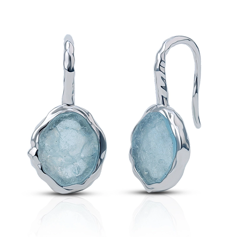 Textured Irregular Aquamarine Silver Earring 1