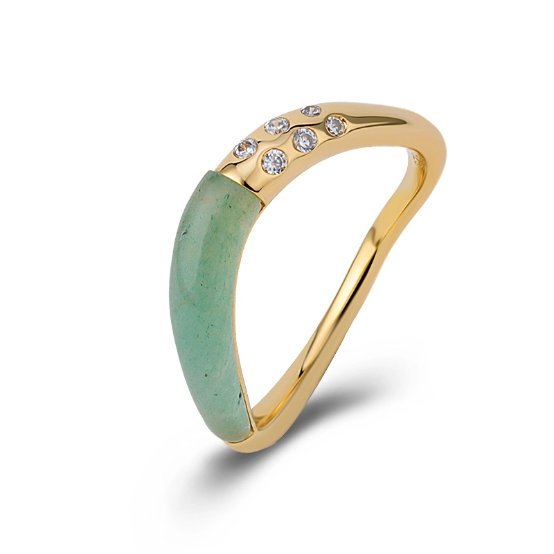 Green Aventurine Slim Wave Ring 1