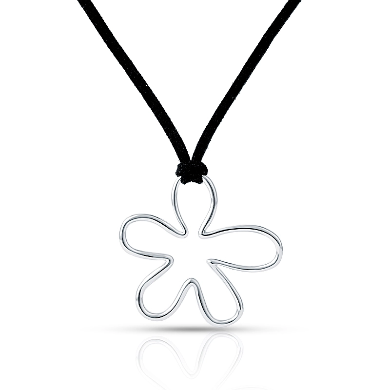 Leather Necklace Flower Pendant 1