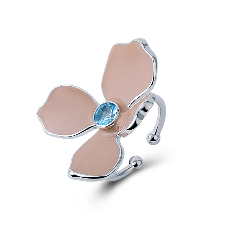 Enamel Silver Flower Open Ring 1