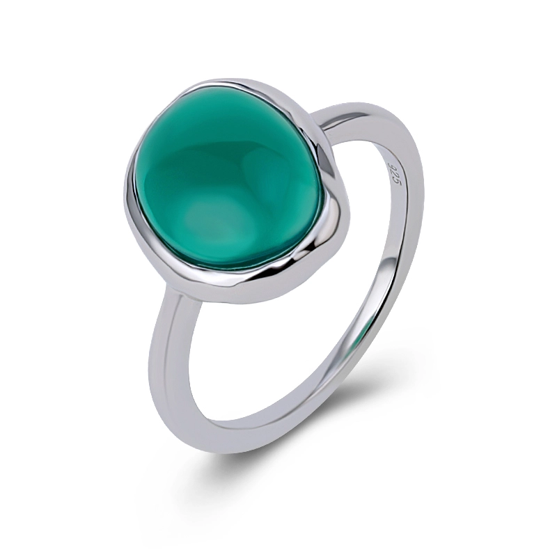 Faceted Cut Irregular Green Agate Ring 1