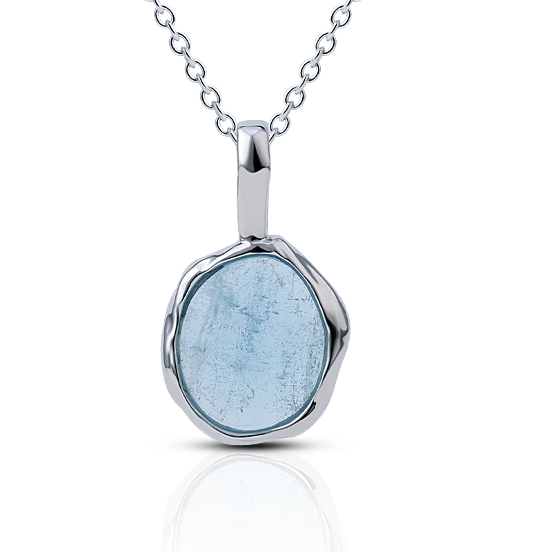 Faceted Cut Irregular Aquamarine Silver Necklace 1