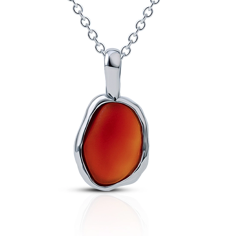 Faceted Cut Irregular Red Agate Silver Necklace 1