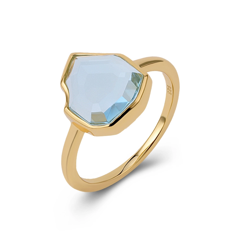 Step Cut Irregular Sky Blue Topaz Silver Ring 1