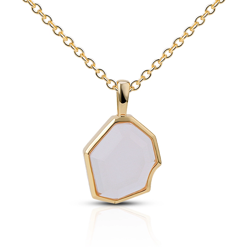 Step Cut Irregular Rose Quartz Silver Necklace 1