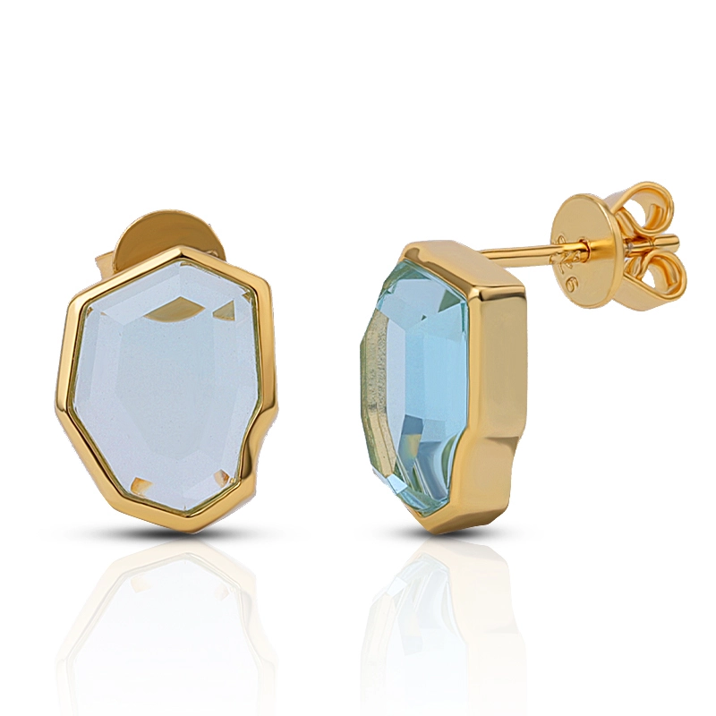 Step Cut Irregular Blue Topaz Stud Earring 1