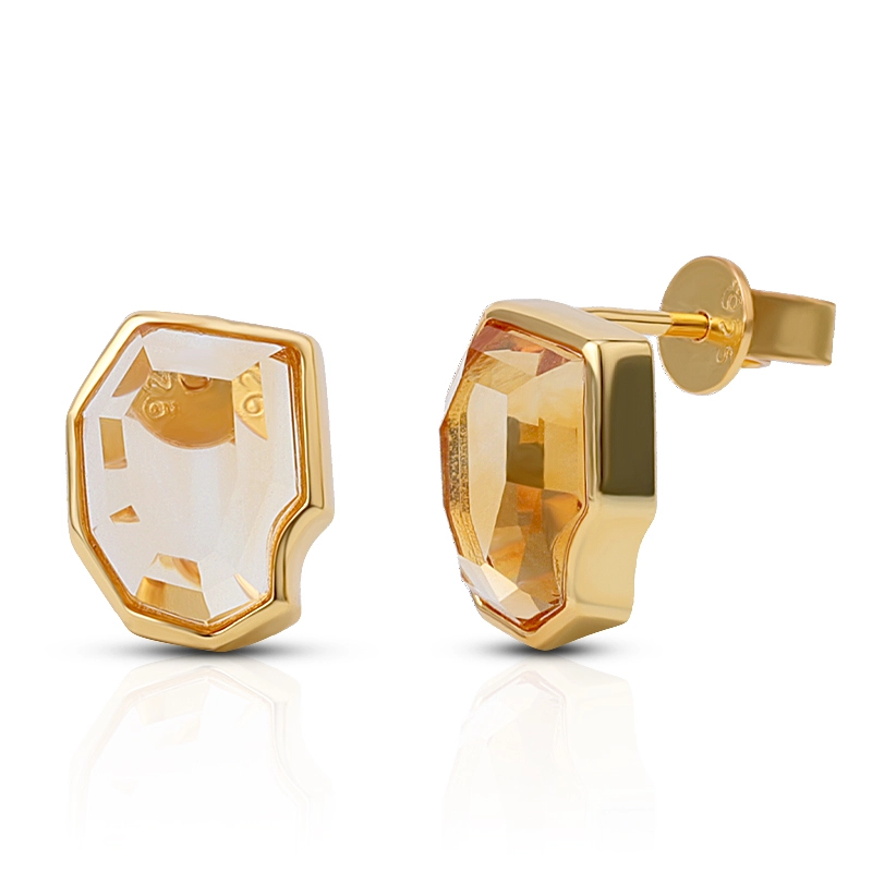 Step Cut Irregular Citrine Stud Earring 1