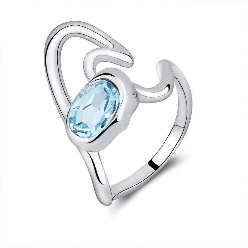 Sterling Silver Oval Aquamarine Wave Ring 1