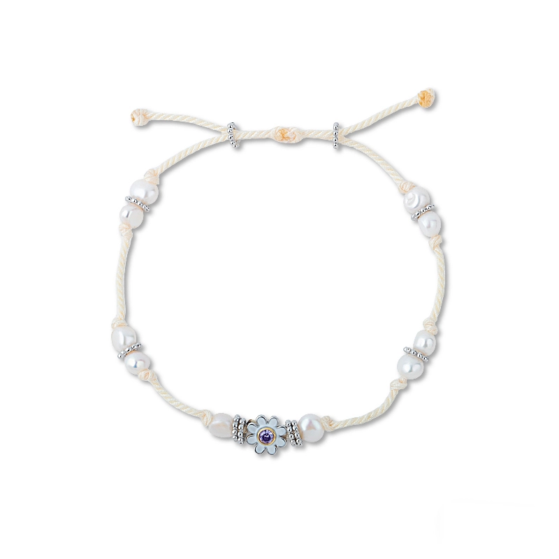 Daisy Bloom Amethyst Pearl Adjustable Bracelet 1