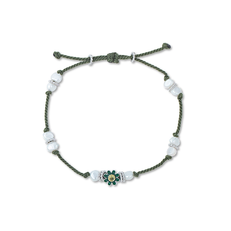 Daisy Bloom Peridot Pearl Adjustable Bracelet 1
