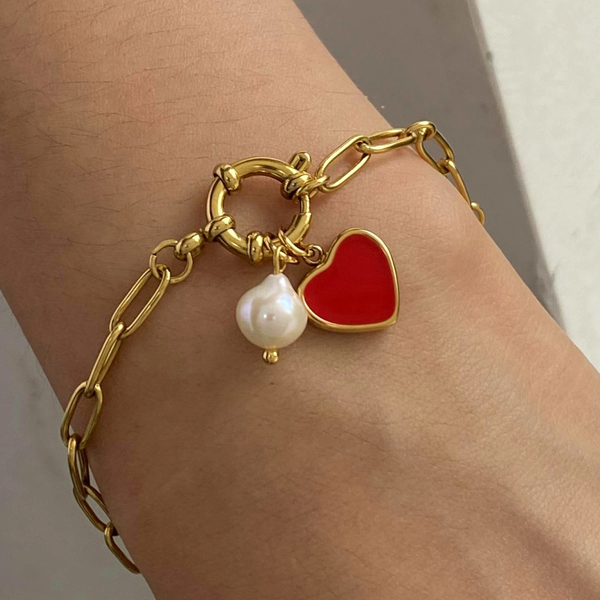 Enamel Heart Paperclip Bracelet 1
