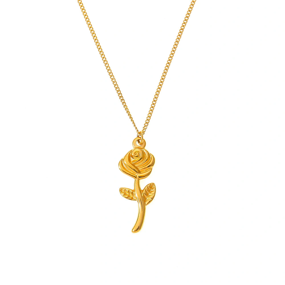 Stainless Steel Rose Pendant Necklace 1
