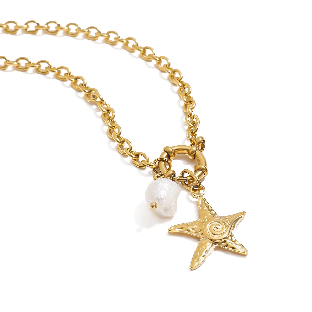Star Pearl Charm Rolo Chain Necklace 1