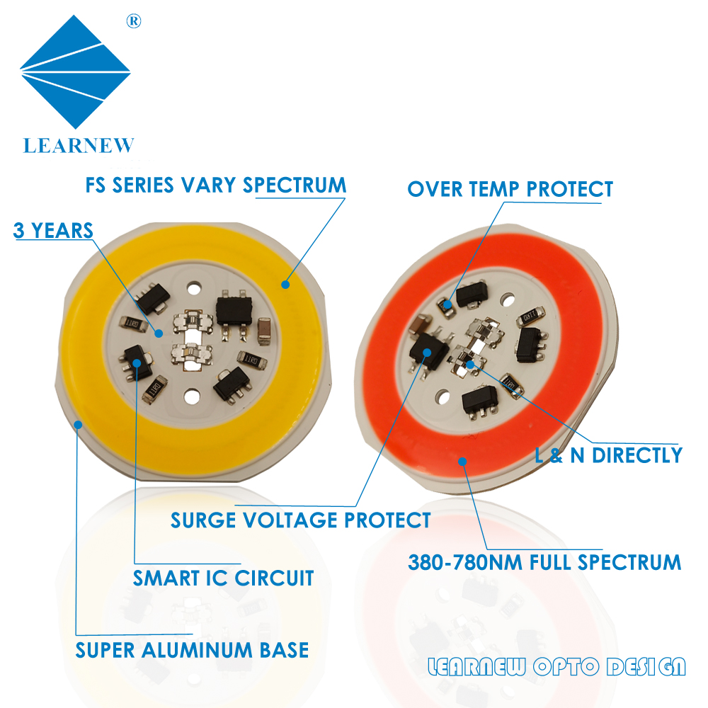 LEARNEW OEM ODM AC COB LED R38mm 380-780nm Flip Chip AC 220V 10W 4