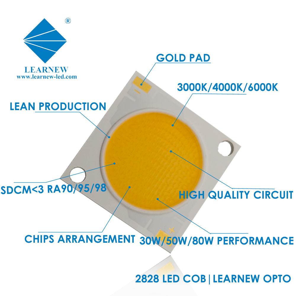 Fabrik-Direktverkauf 45W-55 40W-75W COB-LED-Chip mit guter Stabilität 2828 2700K-6500K CRI ist verfügbar 70/80/90/95 LED-COB-Chip 3