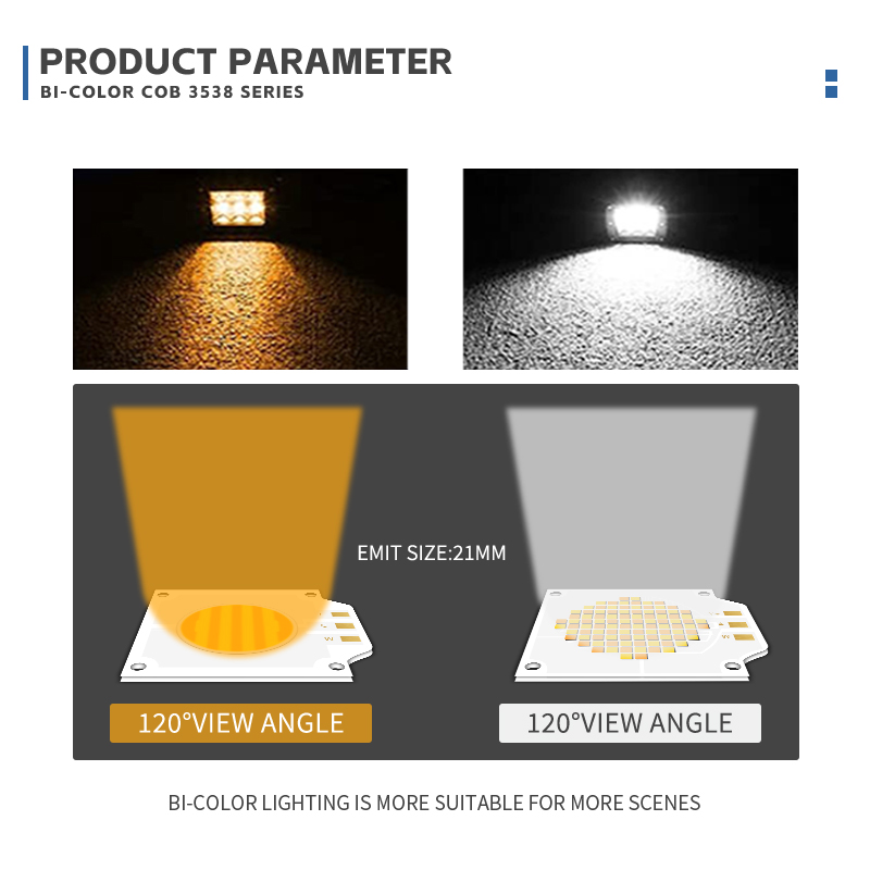 Zweifarbige LED-Chips der Serie 3538, 50 W + 50 W, 200 W + 200 W, Hochleistungschip 2700 K, 6500 K für Fotolicht 4