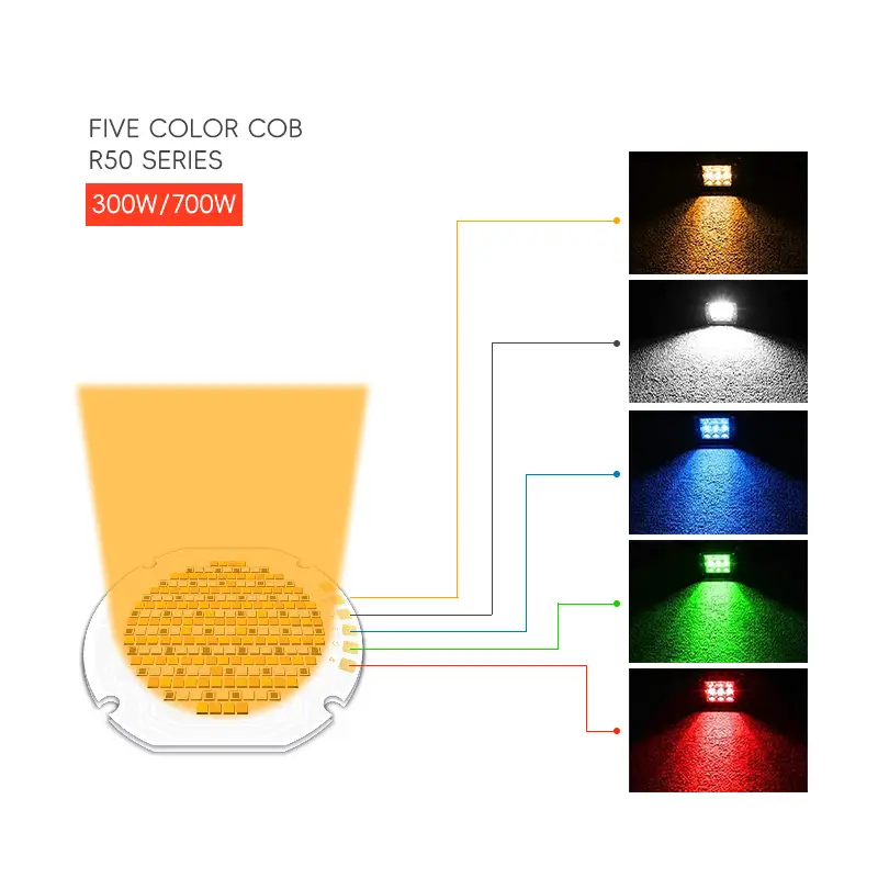 R50-SERIE 300 W 700 W Warmweiß Rot Grün Blau RGB UV IR Infrarot-Wachstumsflutlicht Hochleistungs-COB-LED-Chip mit fünf Farben 1