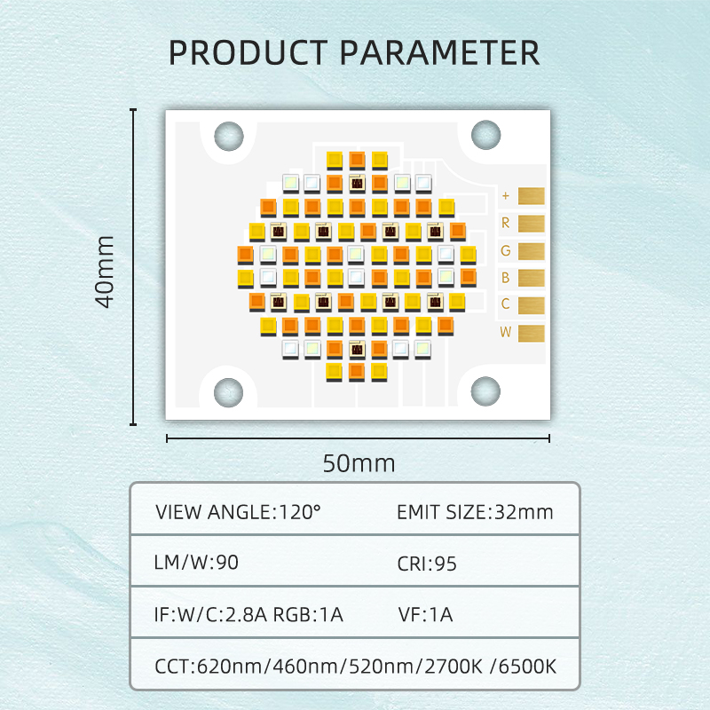 RGBWC Five Color 180W High CRI 95 LED COB Chip 40X50MM LED Chip for Stage Light/ Flash Light/Photography lights 3