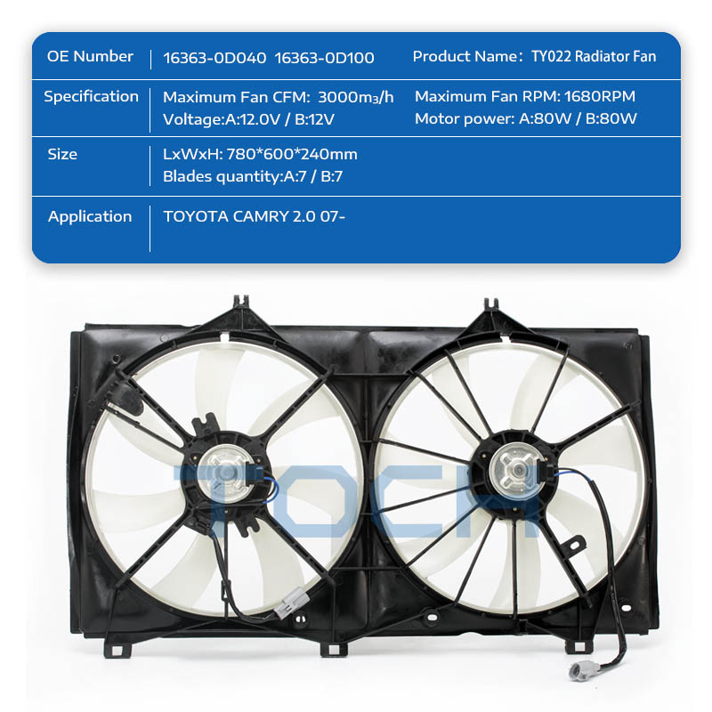 OE Replacement Car Radiator Fan Assembly 16363-0D040 For Toyota 2