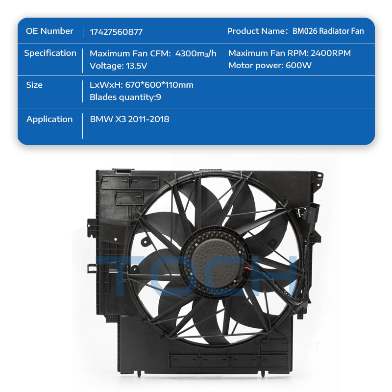 Auto Radiator Fan Replacement Car Parts 17427560877 For BMW X3 600W 2