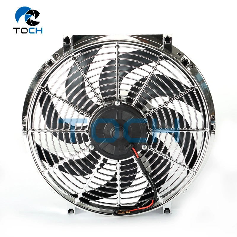 14 Inch 24V 80W Curve Blade Chrome Shroud Universal Type Radiator Fan Complete 1