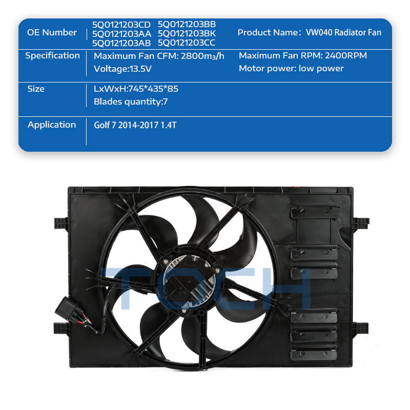 Low Power Auto Radiator Fan Assembly 5Q0121203CD 5Q0121203BB For VW Golf 2