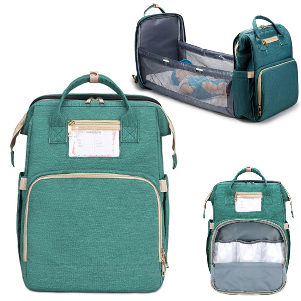 Custom Multifunctional Waterproof Travel Mom Diaper Baby Bag With Bed, Fashion Mummy Diaper Backpack Luxury Land Diaper Bag 1
