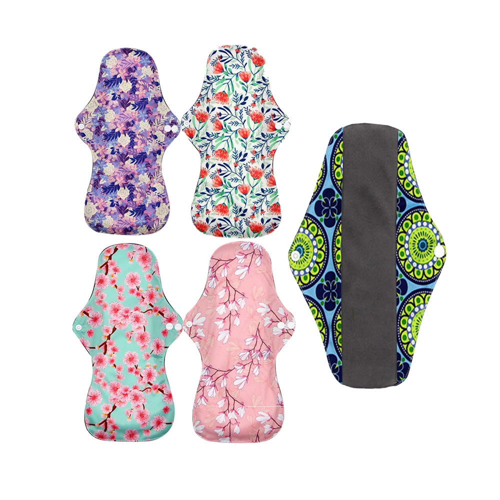 Washable Bamboo Charcoal Ladies Feminine Reusable Pads Menstrual Women Sanitary Pads Cotton, Breathable Sanitary Napkin Pad 1