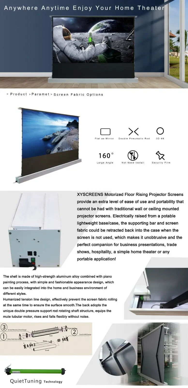 XY Screens electric pull up projector screen design for household 6