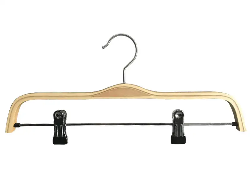 Factory Directly Sales Plywood Garment Hanger With Metal Clips 1
