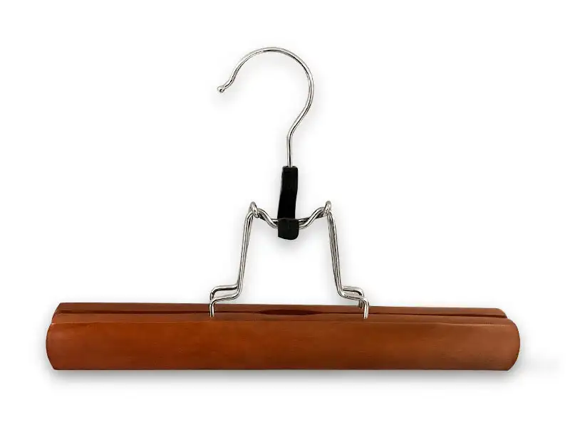 Good Quality Brown Wooden Clamp Hanger For Pants With Extension Hook 1