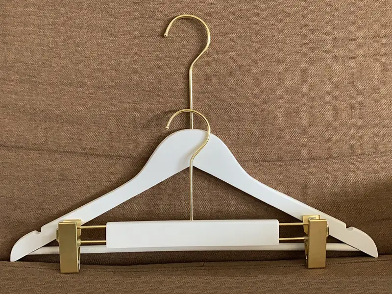 Luxury Wooden White Hanger With Clips 1