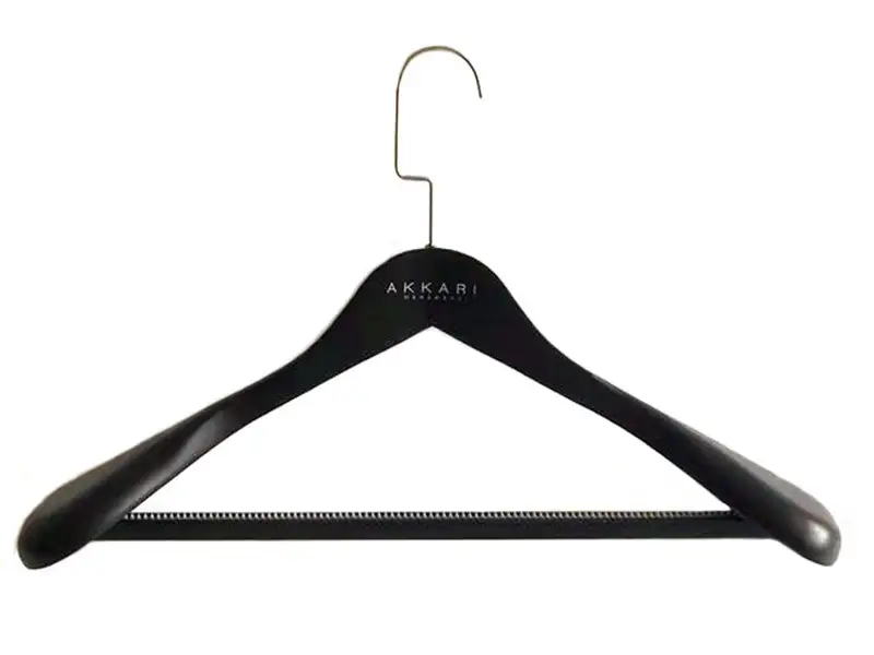 Exported Matte Black Color Customized Wooden Coat Hanger For Suits With Brands Logo 1